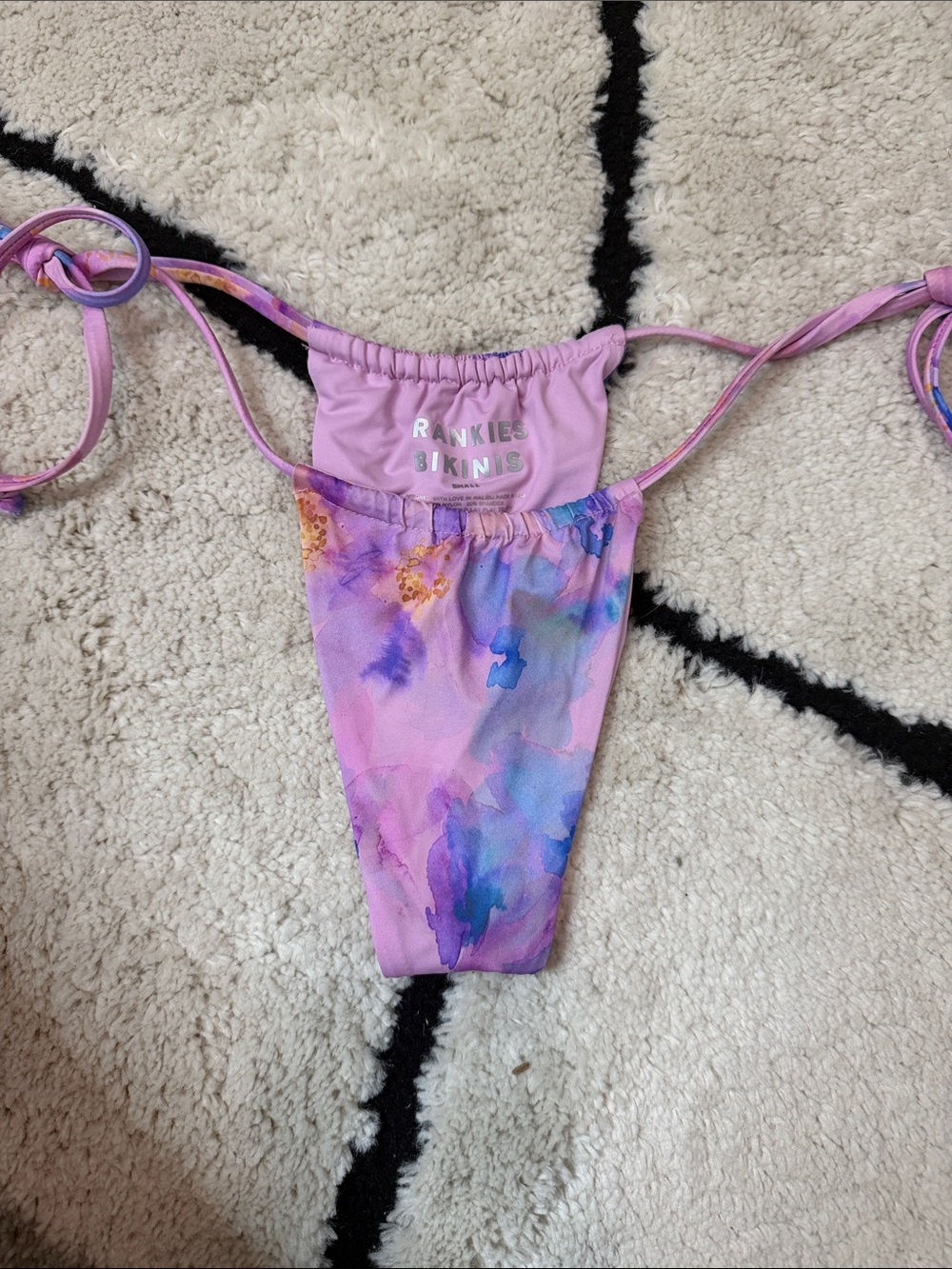 Frankie's Bikinis Kids Pink Purple Watercolor Tie-Side Bikini Bottom